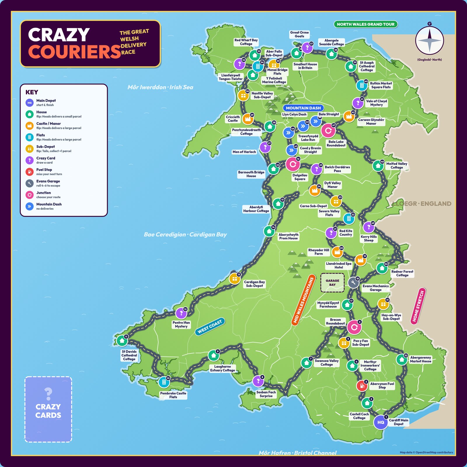 The Crazy Couriers map-of-Wales board